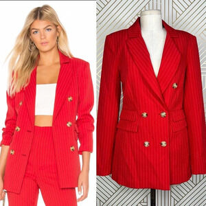 C/MEO Collective Go From Here Double Breasted Red Pinstripe Blazer Size US Small